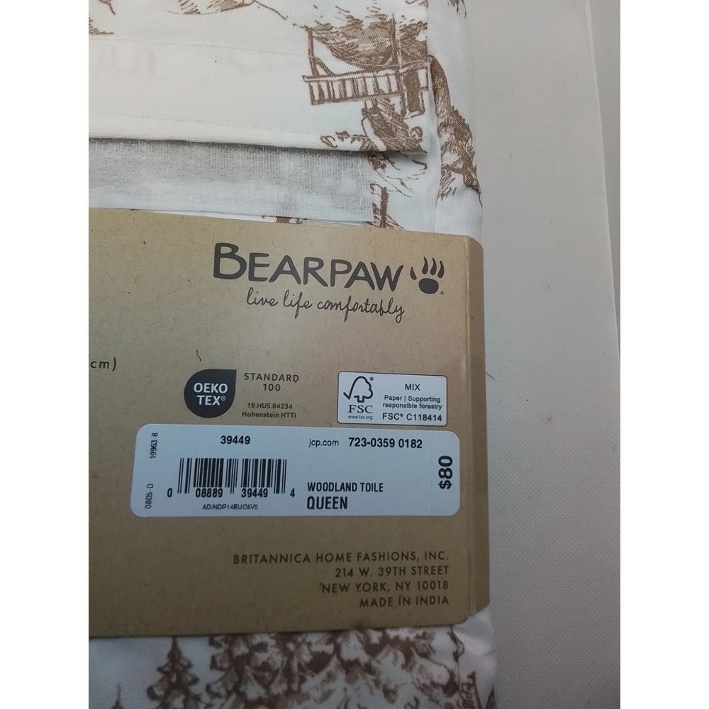 Queen Flannel Sheets-Bear Paw-Queen Size Fitted Set-Herringbone-Woodland - Picture 3 of 5